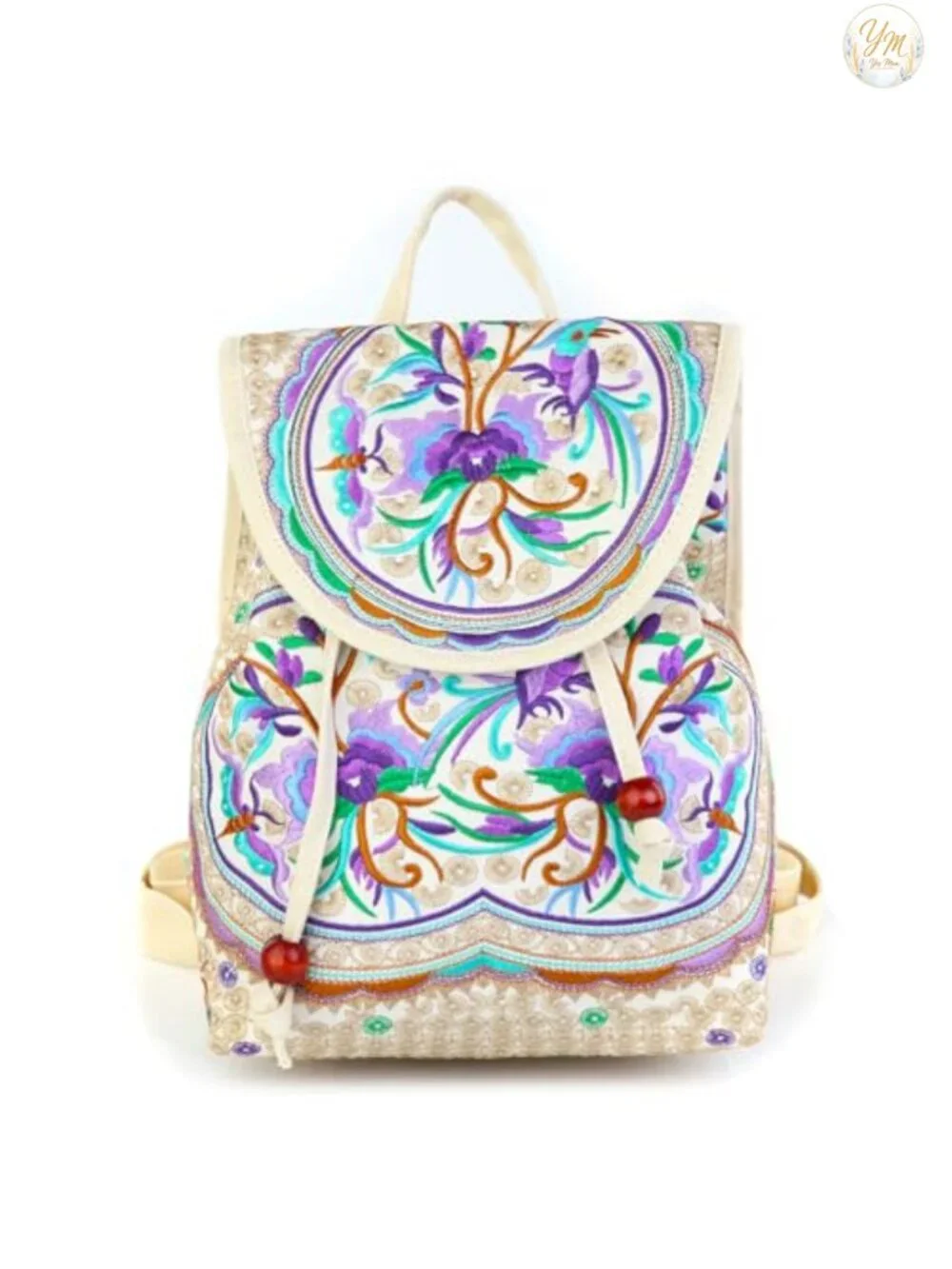 Embroidered Floral Canvas Backpack Purse for Women Boho Daypack Travel Daily